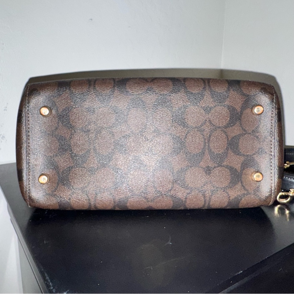 Coach Rowan Signature Canvas & Leather Satchel 2022 #F83607 Black, Brown & Gold - Picture 10 of 16